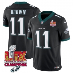 Men Philadelphia Eagles 11 A J  Brown Black 2025 Eagles Logo Super Bowl LIX Patch New F U S E  Vapor Untouchable Limited Stitched Football Jersey