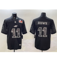 Men Philadelphia Eagles 11 A J  Brown Black 2025 Super Bowl LIX Patch Reflective Vapor Untouchable Limited Stitched Football Jersey