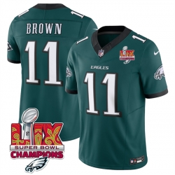 Men Philadelphia Eagles 11 A J  Brown Green 2025 Eagles Logo Super Bowl LIX Patch New F U S E  Vapor Untouchable Limited Stitched Football Jersey