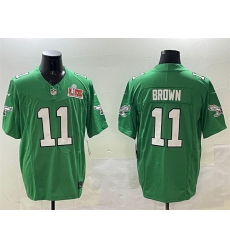 Men Philadelphia Eagles 11 A J  Brown Green 2025 Super Bowl LIX Patch F U S E  Throwback Vapor Untouchable Limited Stitched Football Jersey