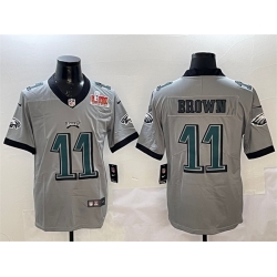 Men Philadelphia Eagles 11 A  J  Brown Grey 2025 Super Bowl LIX Patch Vapor Untouchable Limited Stitched Football Jersey