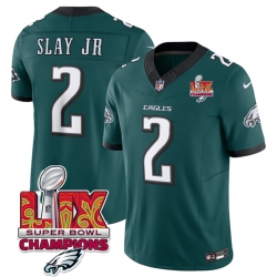 Men Philadelphia Eagles 2 Darius Slay JR Green 2025 Eagles Logo Super Bowl LIX Patch New F U S E  Vapor Limited Stitched Football Jersey