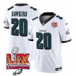 Men Philadelphia Eagles 20 Brian Dawkins White 2025 Eagles Logo Super Bowl LIX Patch New F U S E  Vapor Limited Stitched Football Jersey