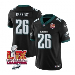 Men Philadelphia Eagles 26 Saquon Barkley Black 2025 Eagles Logo Super Bowl LIX Patch New F U S E  Vapor Untouchable Limited Stitched Football Jersey