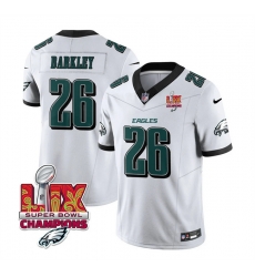 Men Philadelphia Eagles 26 Saquon Barkley White 2025 Eagles Logo Super Bowl LIX Patch New F U S E  Vapor Untouchable Limited Stitched Football Jersey