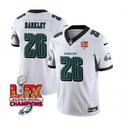 Men Philadelphia Eagles 26 Saquon Barkley White 2025 Eagles Logo Super Bowl LIX Patch New F U S E  Vapor Untouchable Limited Stitched Football Jersey