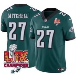 Men Philadelphia Eagles 27 Quinyon Mitchell Green 2025 Eagles Logo Super Bowl LIX Patch New F U S E  Vapor Untouchable Limited Stitched Football Jersey