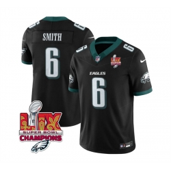 Men Philadelphia Eagles 6 DeVonta Smith Black 2025 Eagles Logo Super Bowl LIX Patch New F U S E  Vapor Limited Stitched Football Jersey