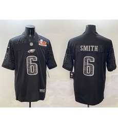 Men Philadelphia Eagles 6 DeVonta Smith Black 2025 Super Bowl LIX Patch Reflective Vapor Untouchable Limited Stitched Football Jersey