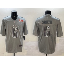 Men Philadelphia Eagles 6 DeVonta Smith Grey 2025 Super Bowl LIX Patch Atmosphere Fashion Vapor Untouchable Limited Stitched Football Jersey