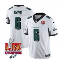 Men Philadelphia Eagles 6 DeVonta Smith White 2025 Eagles Logo Super Bowl LIX Patch New F U S E  Vapor Untouchable Limited Stitched Football Jersey