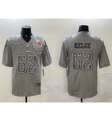 Men Philadelphia Eagles 62 Jason Kelce Grey 2025 Super Bowl LIX Patch Atmosphere Fashion Vapor Untouchable Limited Stitched Football Jersey