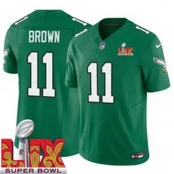 Men Philadelphia Eagles A.J. Brown #11 Kelly Green 2024 2025 Super Bowl LIX F U S E Stitched NFL Jersey