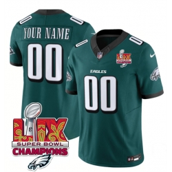 Men Philadelphia Eagles Active Player Custom Green 2025 Eagles Logo Super Bowl LIX Patch New F U S E  Vapor Limited Stitched Football Jersey