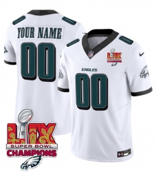 Men Philadelphia Eagles Active Player Custom White 2025 Eagles Logo Super Bowl LIX Patch New F U S E  Vapor Limited Stitched Football Jersey