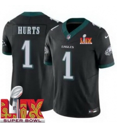 Men Philadelphia Eagles Jalen Hurts #1 Black 2024 2025 Super Bowl LIX F U S E Stitched NFL Jersey