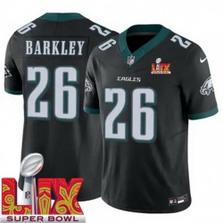 Men Philadelphia Eagles Saquon Barkley #26 Black 2024 2025 Super Bowl LIX F U S E Stitched NFL Jersey