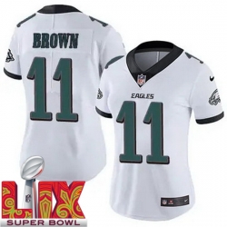 Women Philadelphia Eagles A.J. Brown #11 White 2024 2025 Super Bowl LIX F U S E Stitched NFL Jersey