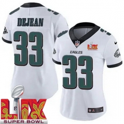 Women Philadelphia Eagles Cooper DeJean #33 White 2024 2025 Super Bowl LIX F U S E Stitched NFL Jersey