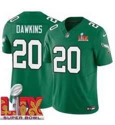 Youth Philadelphia Eagles Brian Dawkins #20 Kelly Green 2024 2025 Super Bowl LIX F U S E Stitched NFL Jersey