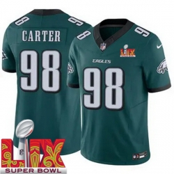 Youth Philadelphia Eagles Jalen Carter #98 Green 2024 2025 Super Bowl LIX F U S E Stitched NFL Jersey