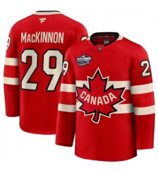 Men Canada 29 Nathan MacKinnon Red 2025 4 Nations Face Off Premium Stitched Jersey