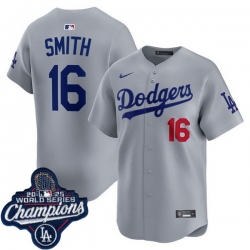 Men Los Angeles Dodgers 16 Will Smith Cool Base 2025 World Champions Stitched Baseball Jersey Gray