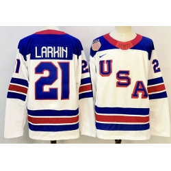 Men's USA #21 Dylan Larkin White 2026 Stitched Jersey