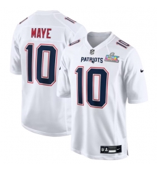 Men New England Patriots 10 Drake Maye White 2025 Super Bowl LX Patch Tundra Fashion Stitched Game Jersey