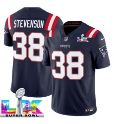 Men New England Patriots 38 Rhamondre Stevenson Navy 2025 F U S E  Super Bowl LX Patch Vapor Limited Stitched Football Jersey