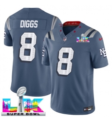 Men New England Patriots 8 Stefon Diggs Storm Blue 2025 F U S E  Super Bowl LX Patch  Rivalries Vapor Limited Stitched Football Jersey