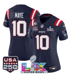 Women New England Patriots 10 Drake Maye Navy 2025 F U S E 1 Star C Patch And Super Bowl LX Patch 26 USA 250 27 Patch Vapor Limited Football Stitched Jer Women New England Patriots 10 Drake Maye Navy 2025 F U S E 1 Star C Patch And Super Bowl LX Patch 26 USA 250 27 Patch Vapor Limited Football Stitched Jer