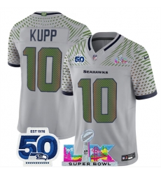 Women Seattle Seahawks 10 Cooper Kupp Grey 2025 F U S E  Super Bowl LX Patch And 50th Season Patch  Rivalries Vapor Limited Stitched Football Jersey 