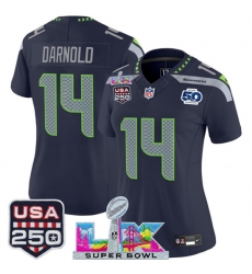Women Seattle Seahawks 14 Sam Darnold Navy 2025 F U S E Super Bowl LX Patch And 50th Season 26 USA 250 27 Patch Vapor Limited Football Stitched Jersey Women Seattle Seahawks 14 Sam Darnold Navy 2025 F U S E Super Bowl LX Patch And 50th Season 26 USA 250 27 Patch Vapor Limited Football Stitched Jersey