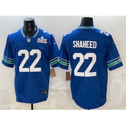 Men Seattle Seahawks 22 Rashid Shaheed Royal 2025 F U S E  Super Bowl LX Patch Vapor Throwback Limited Stitched Football Jersey