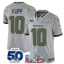Women Seattle Seahawks 10 Cooper Kupp Grey 2025 F U S E  Super Bowl LX Patch And 50th Season Patch  Rivalries Vapor Limited Stitched Football Jersey 