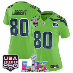 Women Seattle Seahawks 80 Steve Largent Green 2025 F U S E  Super Bowl LX Patch And 50th Season  26 USA 250 27 Patch Vapor Limited Football Stitched Jersey