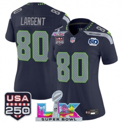 Women Seattle Seahawks 80 Steve Largent Navy 2025 F U S E  Super Bowl LX Patch And 50th Season  26 USA 250 27 Patch Vapor Limited Football Stitched Jersey 