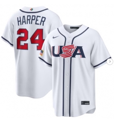 Men USA Baseball Bryce Harper Nike White 2026 World Baseball Classic Home Stadium Jersey