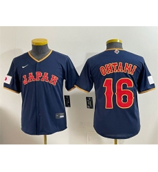 Youth Japan Baseball 16 Shohei Ohtani Navy 2026 World Baseball Classic Road Stadium Stitched Baseball Jersey Youth Japan Baseball 16 Shohei Ohtani Navy 2026 World Baseball Classic Road Stadium Stitched Baseball Jersey
