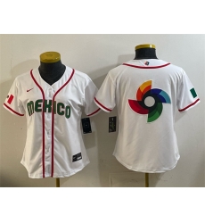 Women Mexico Baseball White 2026 World Baseball Classic Big Logo Home Stadium Stitched Baseball Jersey