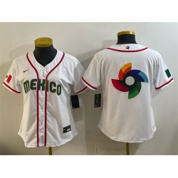 Women Mexico Baseball White 2026 World Baseball Classic Big Logo Home Stadium Stitched Baseball Jersey