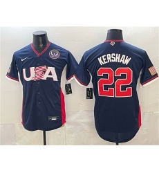 Men USA Baseball 22 Clayton Kershaw Navy 2026 World Baseball Classic United States 250th Anniversary Patch Road Stadium Stitched Jersey Men USA Baseball 22 Clayton Kershaw Navy 2026 World Baseball Classic United States 250th Anniversary Patch Road Stadium Stitched Jersey