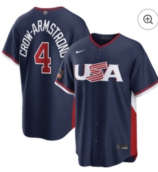 Men USA Baseball 4 Pete Crow Armstrong Navy 2026 World Baseball Classic United States 250th Anniversary Patch Road Stadium Stitched Jersey Men USA Baseball 4 Pete Crow Armstrong Navy 2026 World Baseball Classic United States 250th Anniversary Patch Road Stadium Stitched Jersey