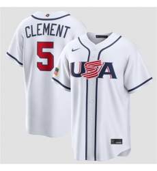 Men USA Baseball 5 Ernie Clement White 2026 World Baseball Classic Home Stadium Stitched Jersey Men USA Baseball 5 Ernie Clement White 2026 World Baseball Classic Home Stadium Stitched Jersey