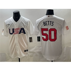 Men USA Baseball  50 Mookie Betts White World Baseball Classic Stitched Jersey