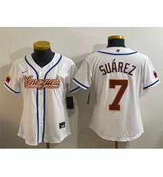 Women Venezuela Baseball 7 Eugenio Suarez White 2026 World Baseball Classic Home Stadium Stitched Baseball Jersey Run Small Women Venezuela Baseball 7 Eugenio Suarez White 2026 World Baseball Classic Home Stadium Stitched Baseball Jersey Run Small